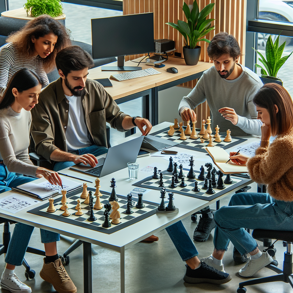 Team working on chess game